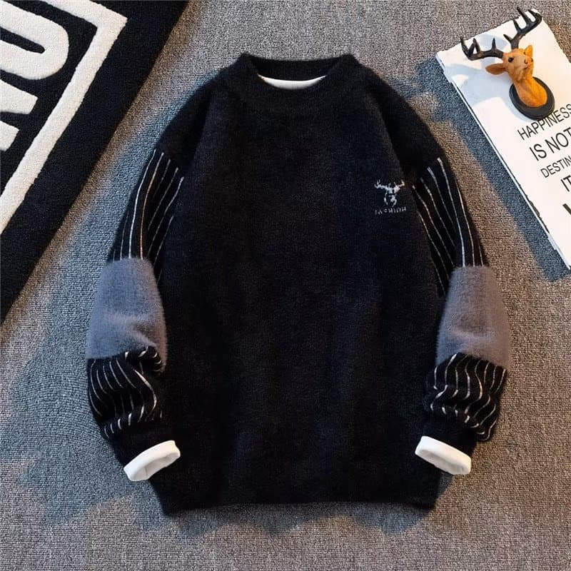 Men's Clothing Mink velvet half turtleneck sweater men's autumn and winter one-piece velvet fleece-lined thickened cashmere sweater warm clothes