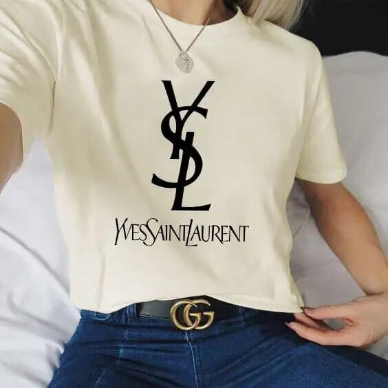 YSL-2024 nouveau coton mode sens impression à manches courtes T-shirt femme été marée ample cent hauts 100% coton