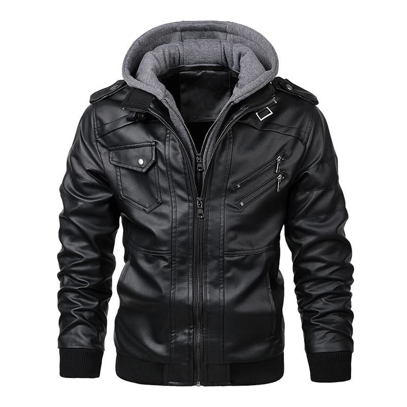 Men's Clothing spring and autumn men's jacket pu hooded jacket leather two piece jacket
