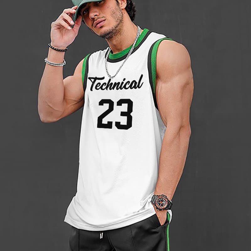 Man's Clothing Men's Vest Thin Plus Size Mesh Sport Sleeveless T-shirt Fashion Brand Quick Drying Printed Shoulder