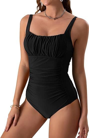 2025new European and American one piece hot spring swimsuit cross border conservative belly covering slim solid color bikini swimsuit