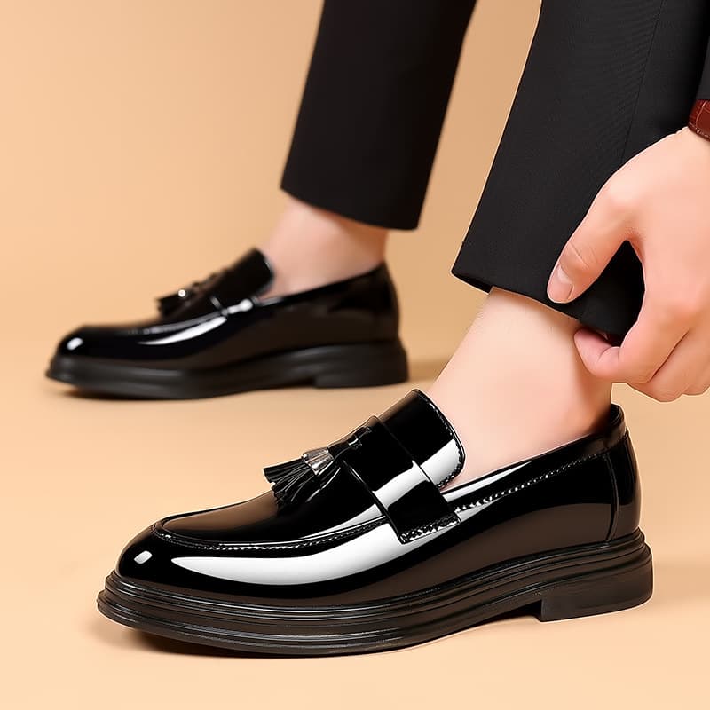 Leather For Autumn Business Dress, Oversized Casual Soft Soled Black Men's Wedding And Groom's Shoes