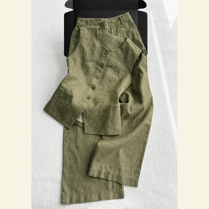 Women's Clothing Outfit With A Complete Set Of Stylish Cotton And Linen Vest Casual Pants Suit