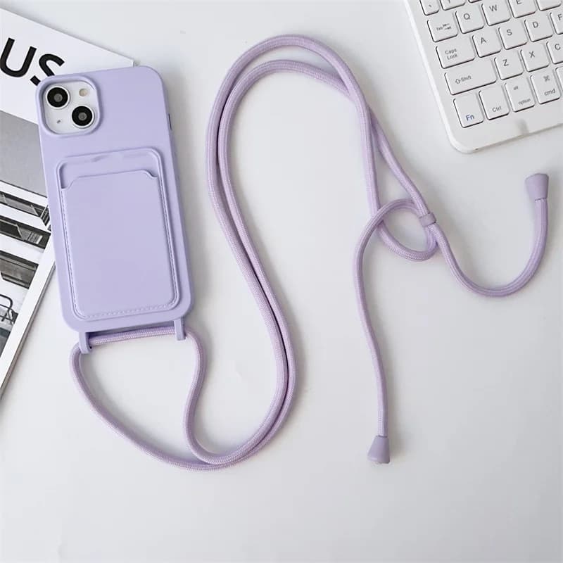 Crossbody Lanyard Card Bag Phone Case For iPhone 15 14 13 12 11 Pro Max X XS XR SE 2 3 7 8 Plus Silicone Soft TPU Back