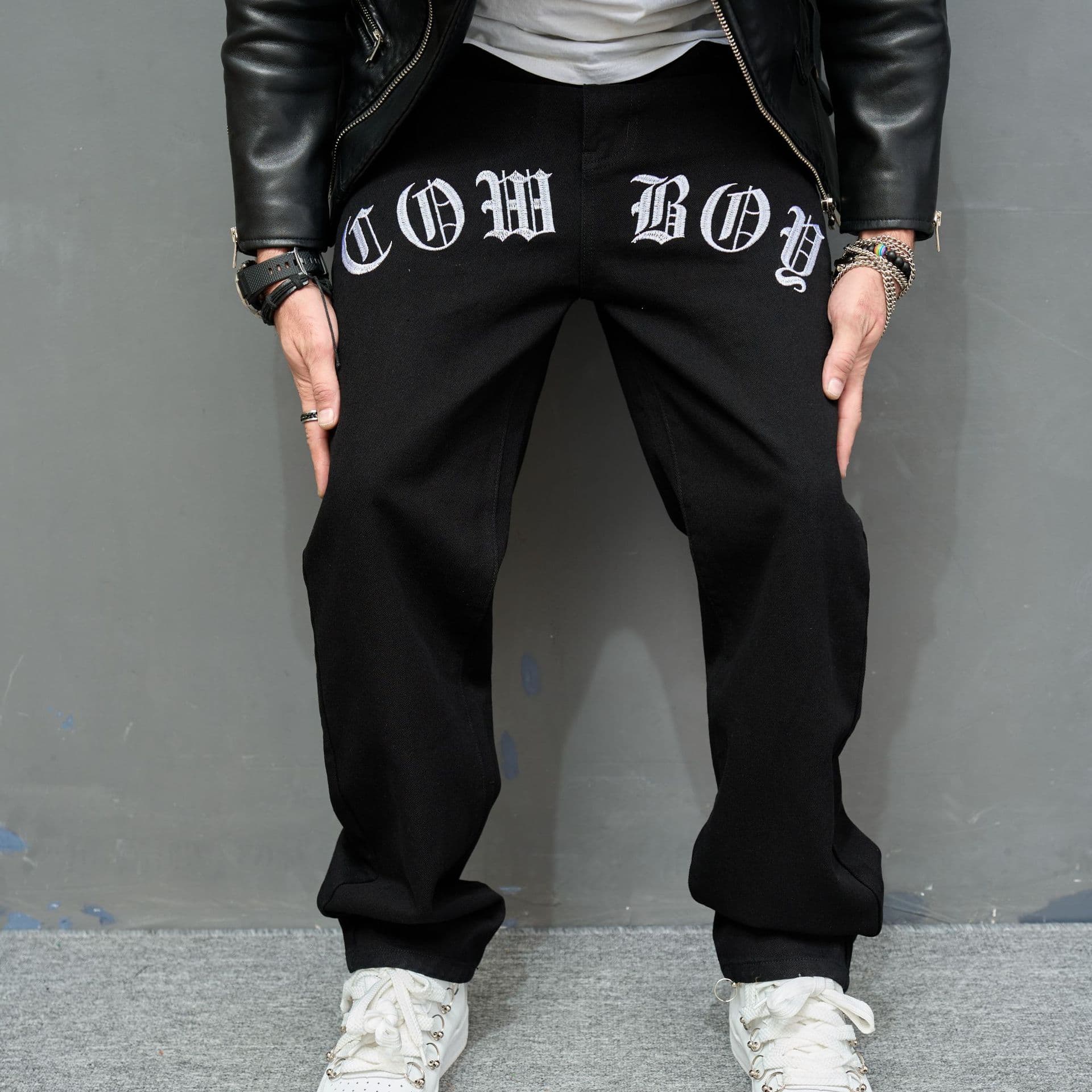 2023 cross-border trade retro casual jeans men's fashion loose pants high-street wide-leg pants selfie