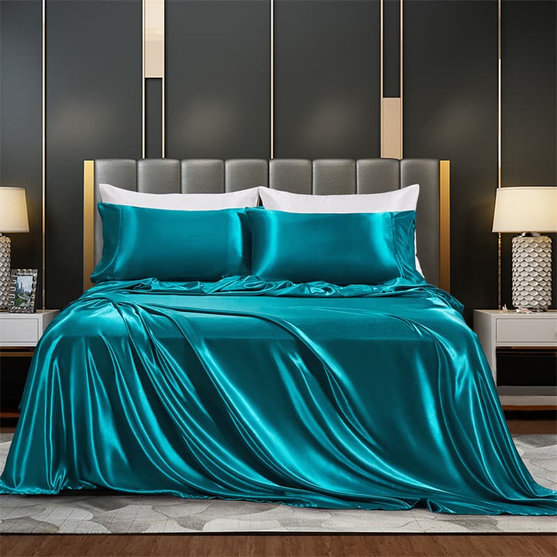 pure color satin silk four piece set simple sheets, mattress covers, pillowcases and bedding