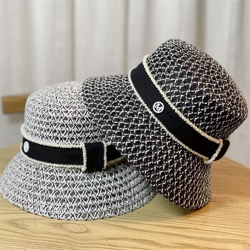 Unisex Temperament letters bucket Fisherman hat Straw hat children outing shade white basin hat tide