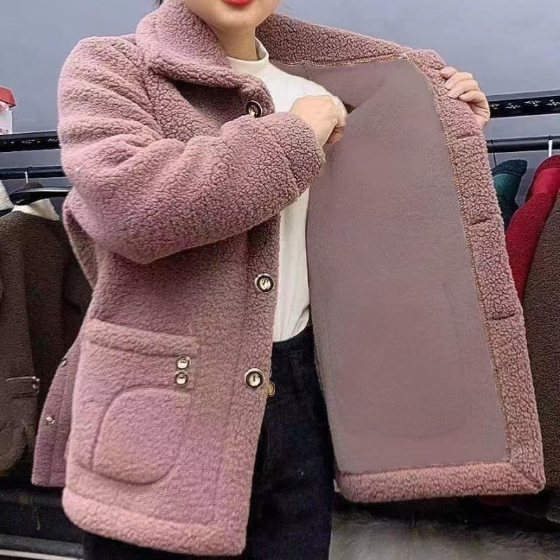 Women's Clothing Plush and thickened lambskin fur mother's mid length coat winter warm coat