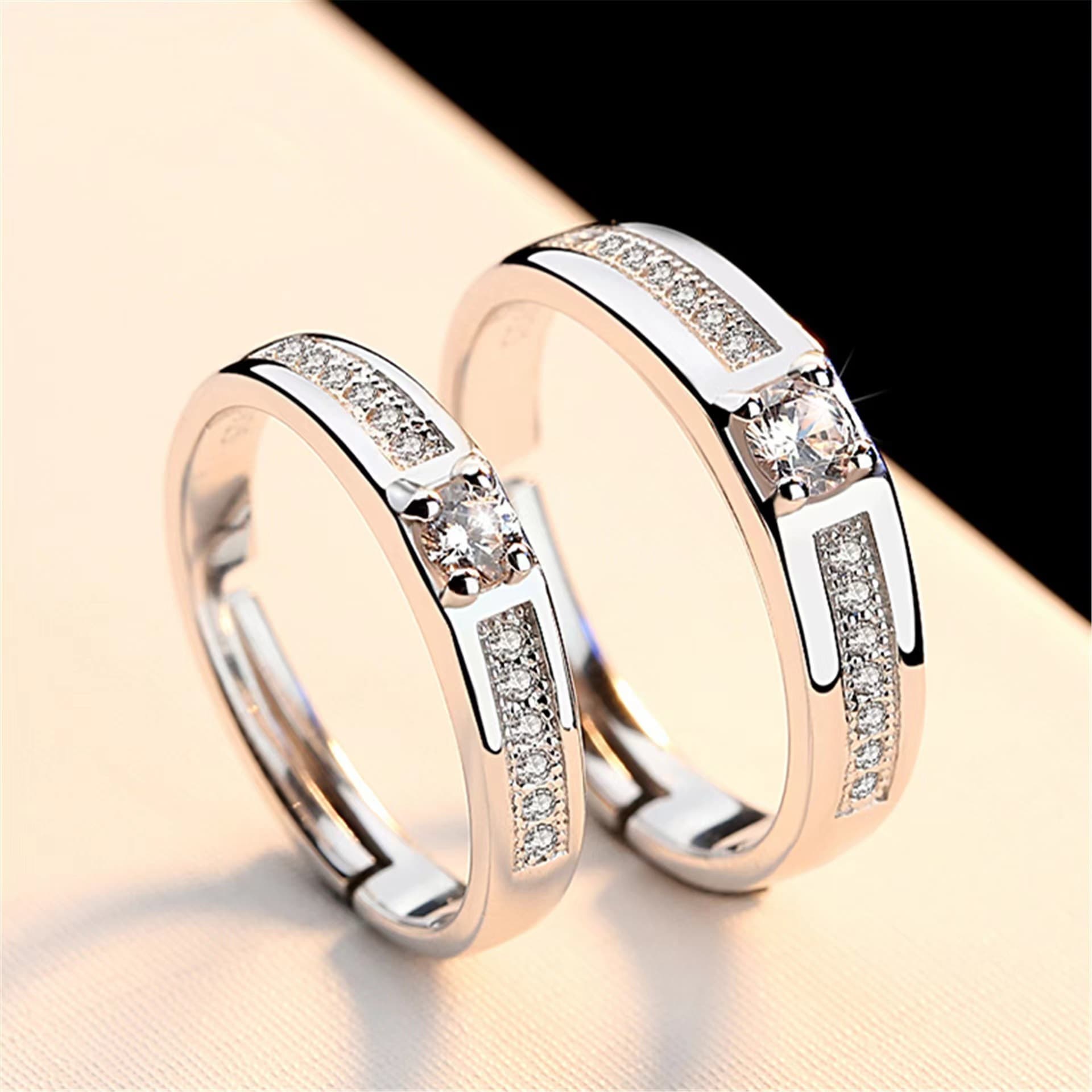 Couple wedding simulation open row diamond diamond ring ring female wedding ring marriage niche design adjustment