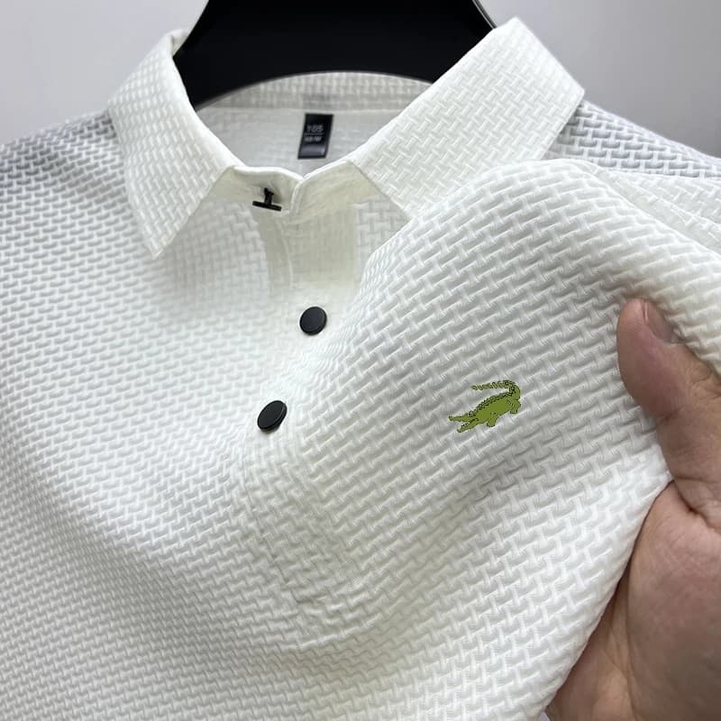 Hommes broderie marque de haute qualité tricoté glace leia col décontracté Polo côtes haut respirant à manches courtes T-shirt