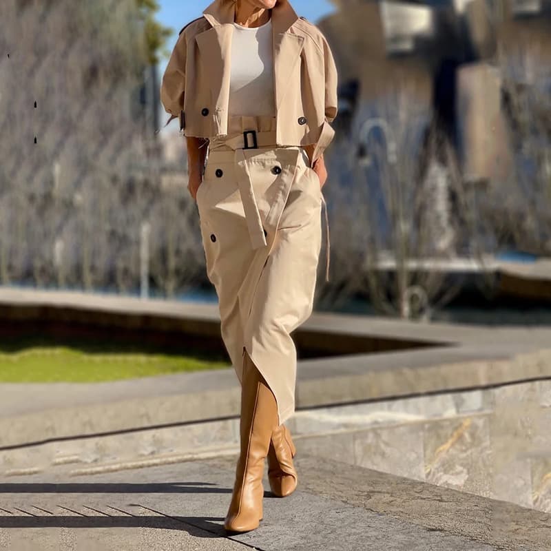 Women's Clothing New Versatile Casual Workwear Temperament Button Belt Suit Skirt