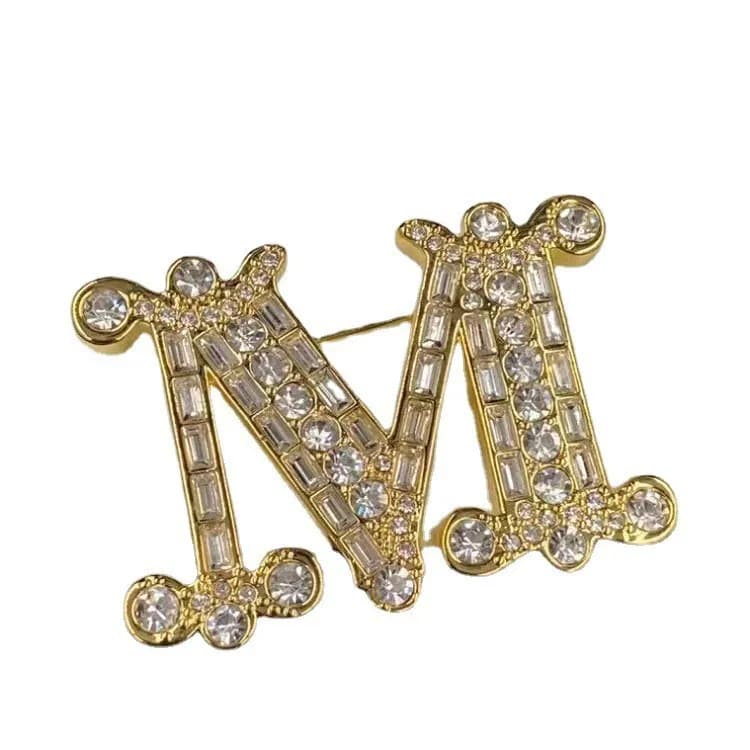 Artificial Diamond Letter Brass Material Flower, European and American Fashion Versatile Pins, Unique Design Sweater
