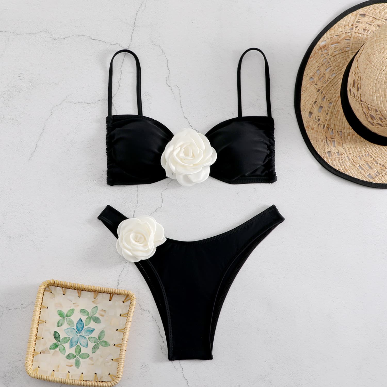 Women’s Clothing New sexy tube top 3D flower briefs bikini bikini swimsuit