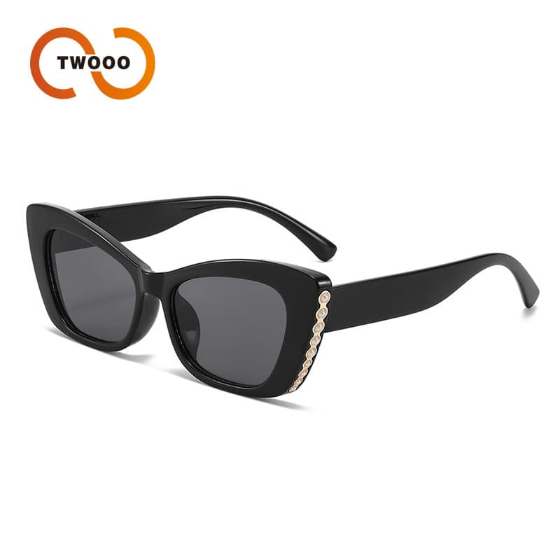Two Circles New Retro Cat Eye Sunglasses For Women High End Pearl Studded Narrow Frame Glasses Sun Protection Sunglasses T1396
