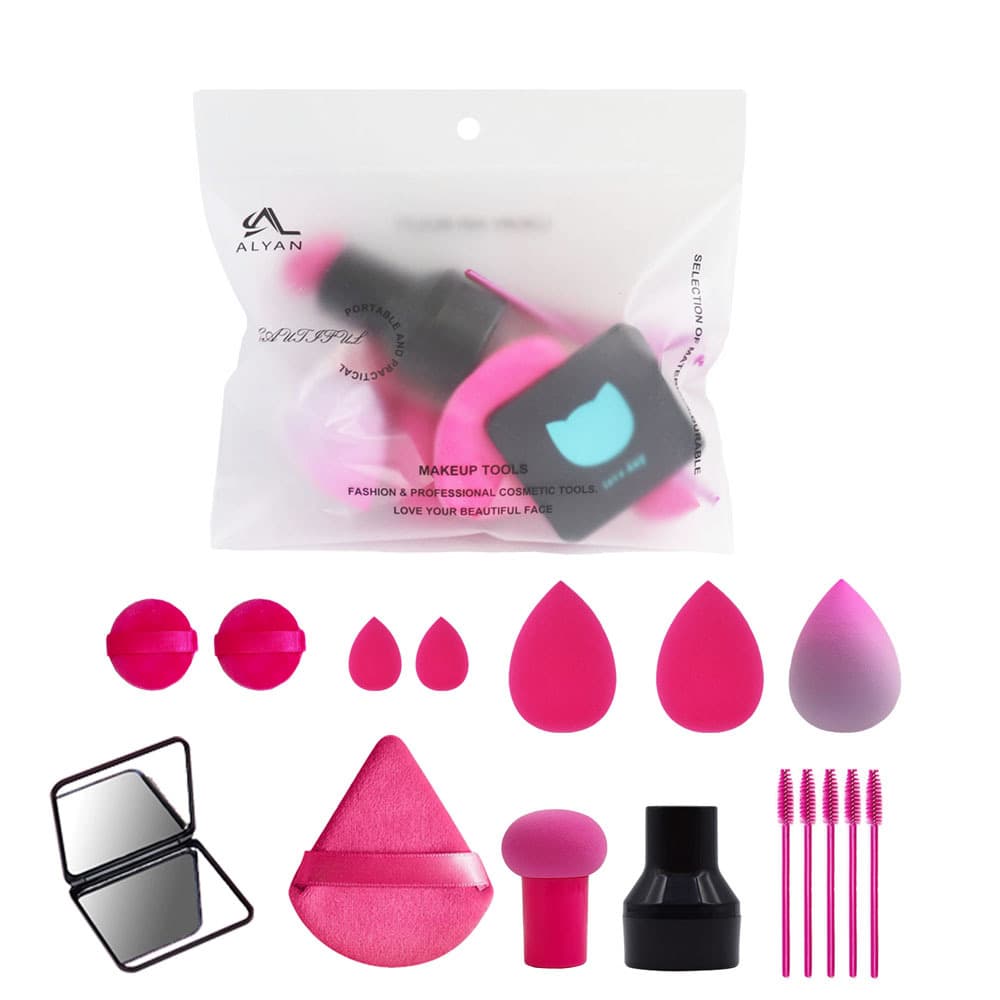 Makeup Tools & Accessories ALYAN Big Bag 16 Pieces Bag Makeup Mirror Triangle Sponge Powder Puff Water Drop Beauty Egg Eyelash Brush Mushroom
