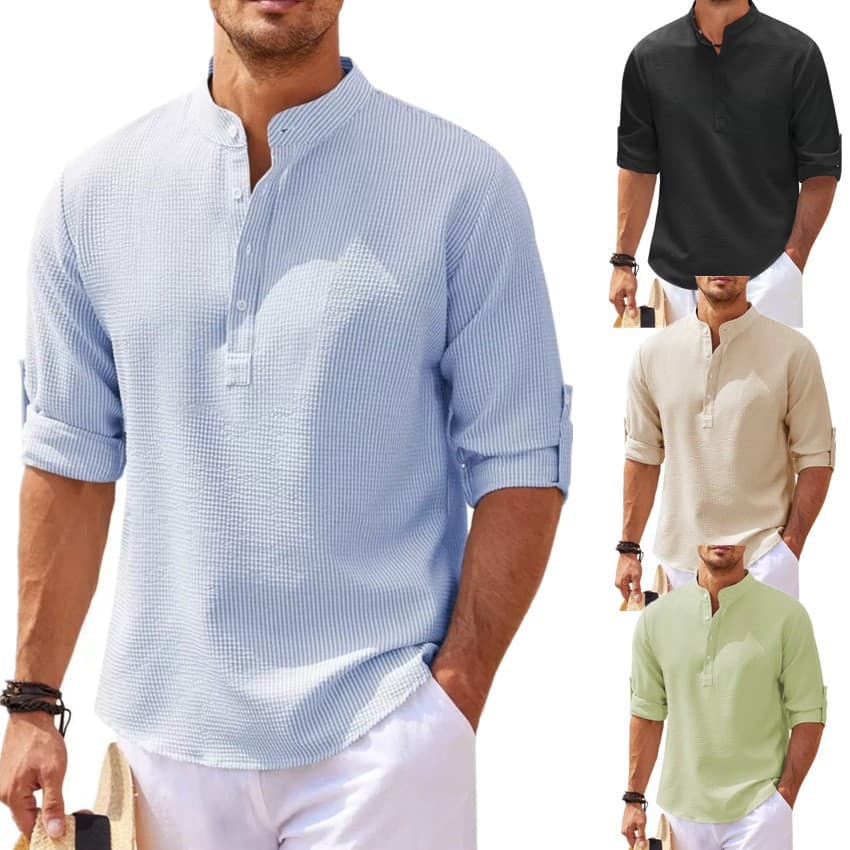 Unbeatable Quality 2025 Long Sleeved Stand Up Collar Open Button Pineiphone Plaid Men's Casual Shirt Top