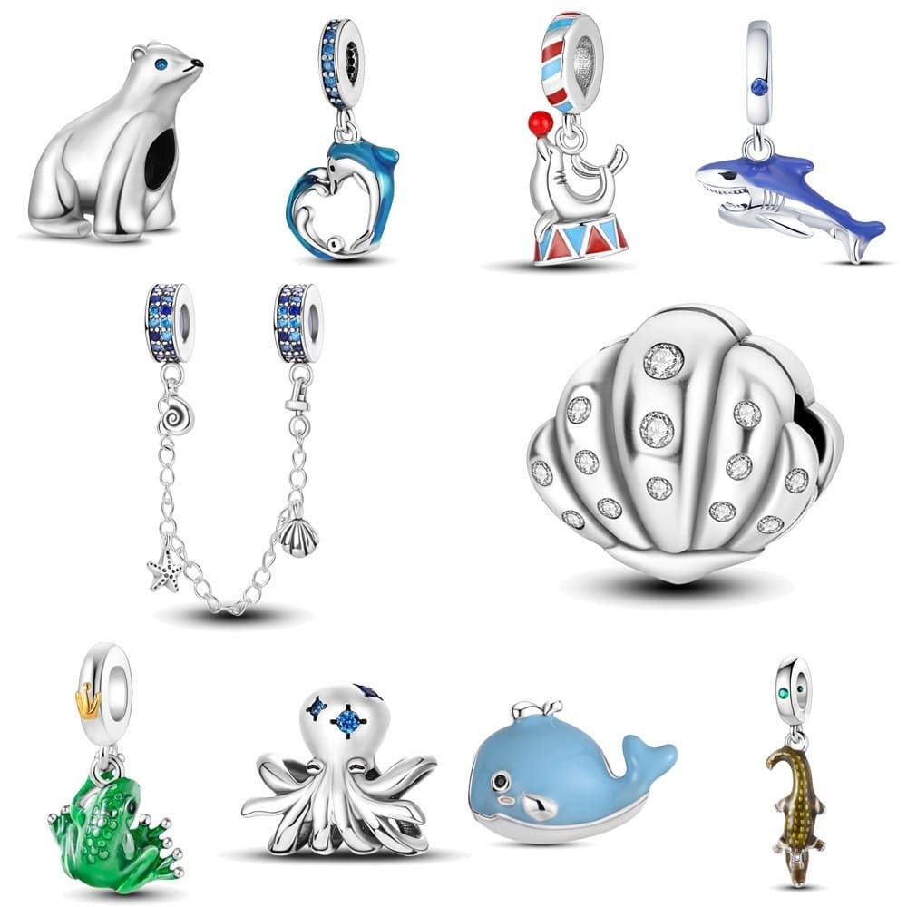 Women's Jewelry Ocean Style Dolphin Whale Pendant Beads Copper Plated 925 Silver DIY Beads Bracelet Necklace