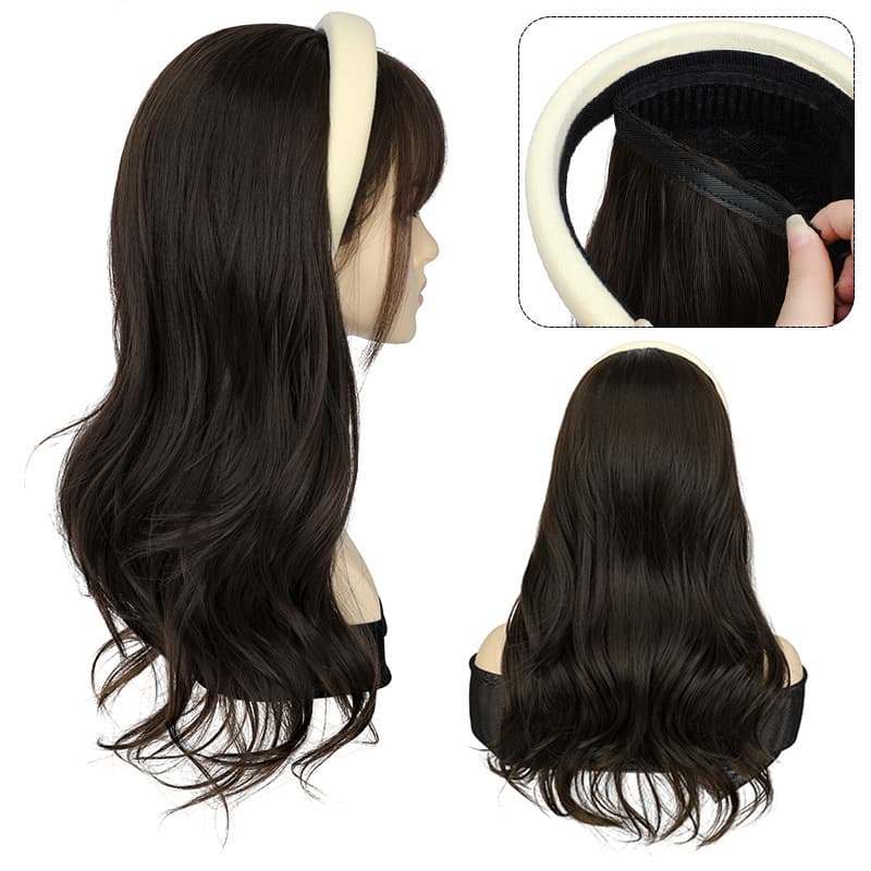 Breathable Half Wig With Headband – Long Wavy Synthetic Hair – Detachable & Reusable – Natural Black, Brown & Blonde Shades