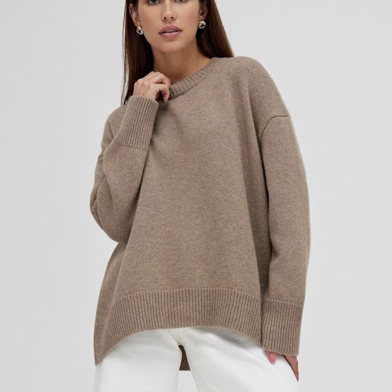 Women's solid color crew neck sweater soft knit top