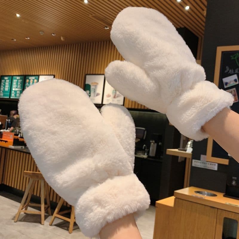 Winter Korean version solid color with thick velvet, warm cold resistant, simple riding windproof gloves for women,