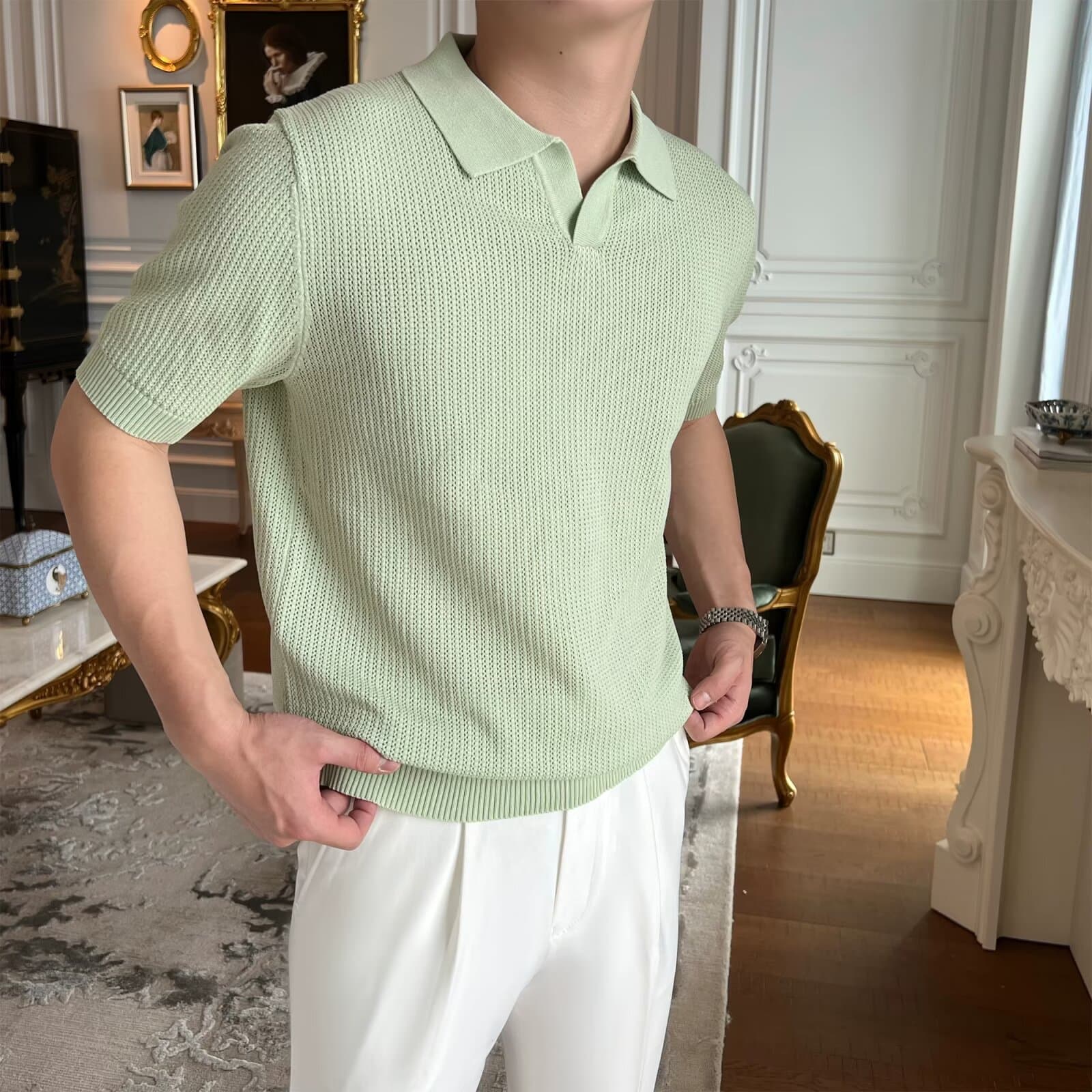 American Heavy Sweater Men's Autumn And Winter New Autumn And Winter Sports Lapel Trendy Polo Shirt Long-sleeved Clothes Trendy
