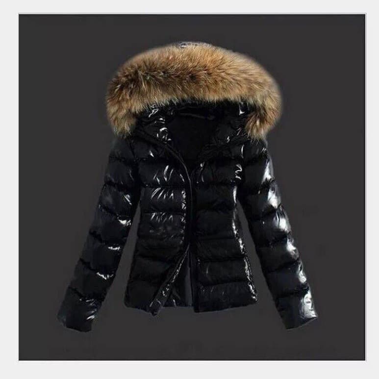 Women's Clothing slim fitting short cotton coat fur large fur collar swing hood warm jacket