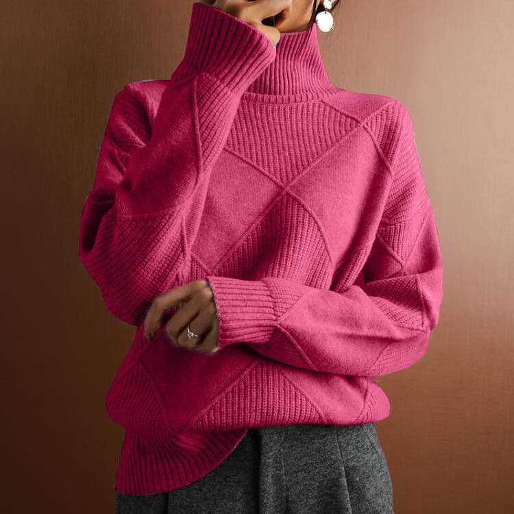 ​​Women's Loose High Neck Knitted Sweater - Soft Acrylic Pullover, Warm Winter Casual Top, Versatile Solid Color Fashion For Everyday Wear