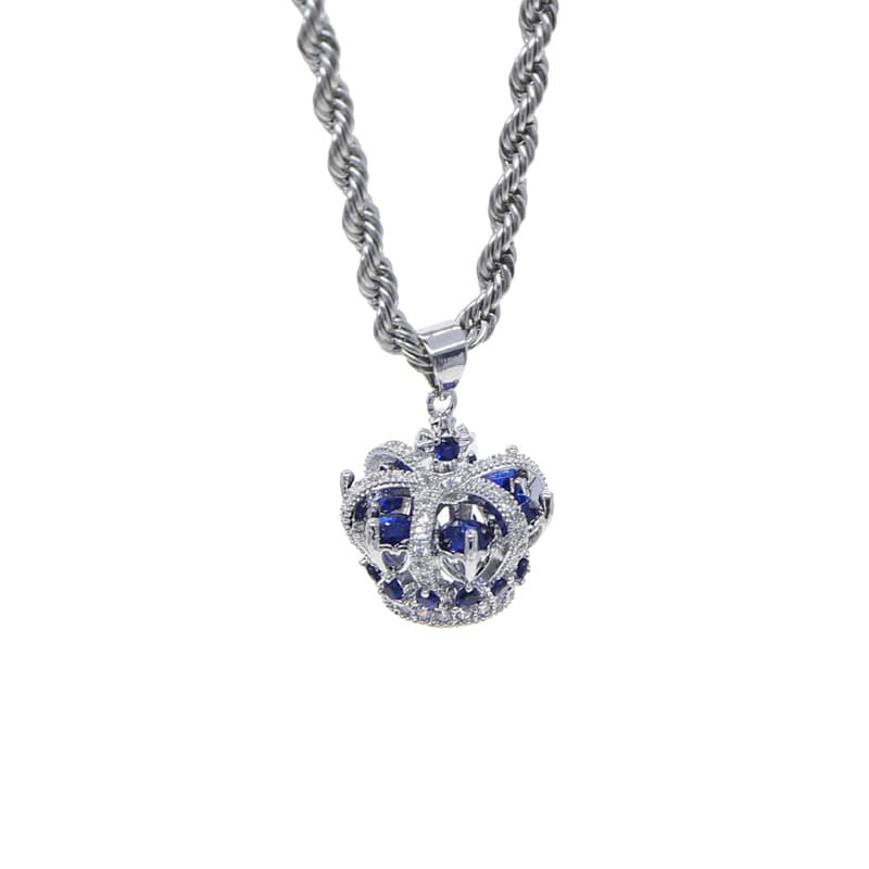 Men's Jewelry Hip Hop New Crown Pendant Diamond Studded Full Diamond Couple Necklace