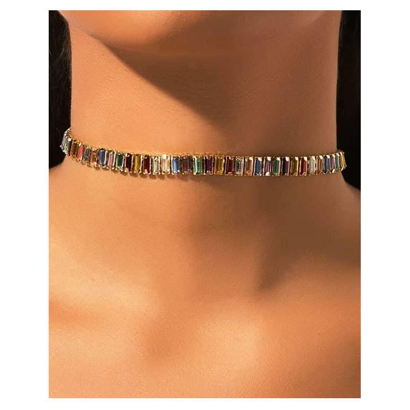Personalized Alloy Color Rhinestone Short Necklace Cross Border Choker Fashion Ladies Necklace