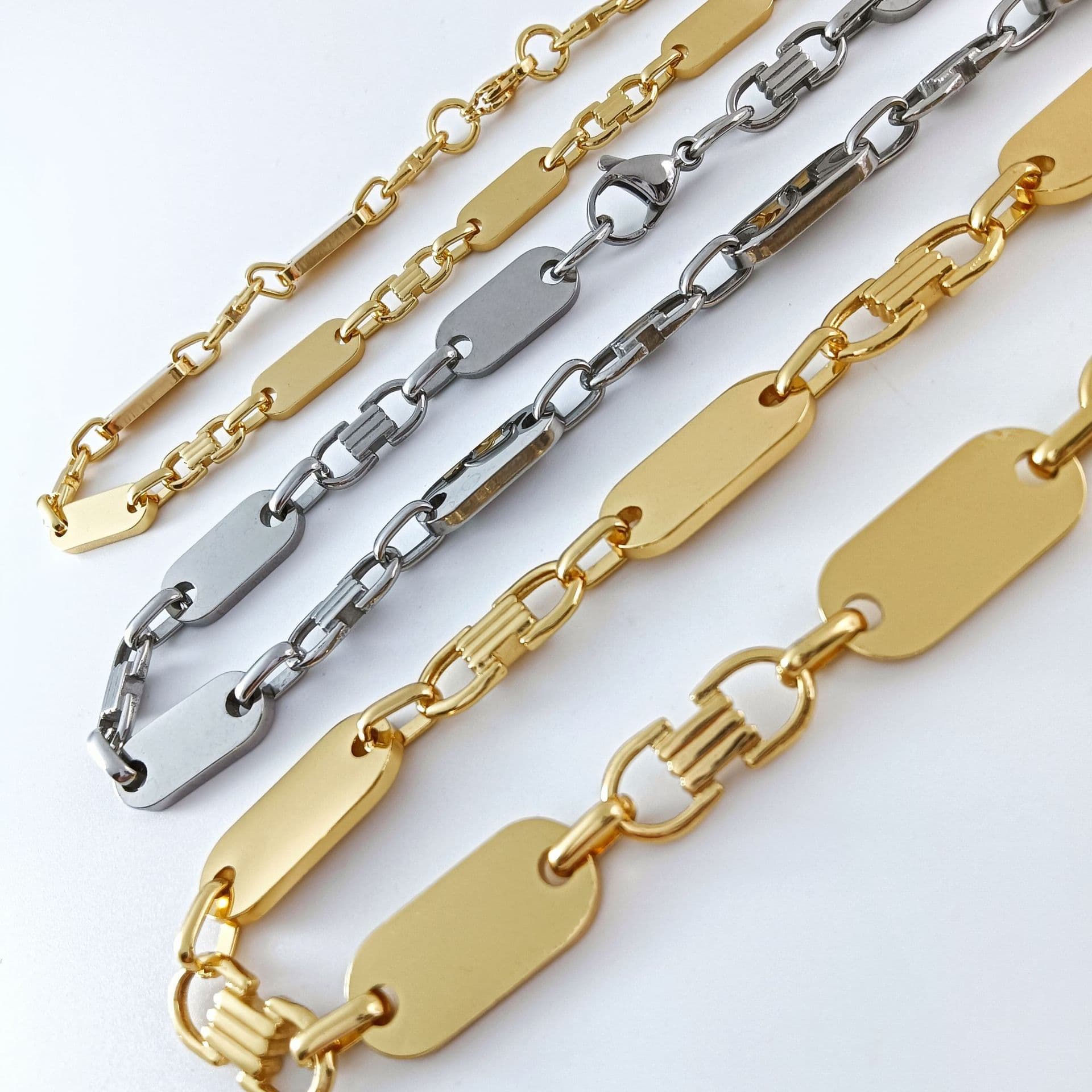 Men's Jhippie Style Necklace Chain Fashionable And Atmospheric Necklace Emperor Chain Smooth Stainless Steel Return Flat Link Chain Set