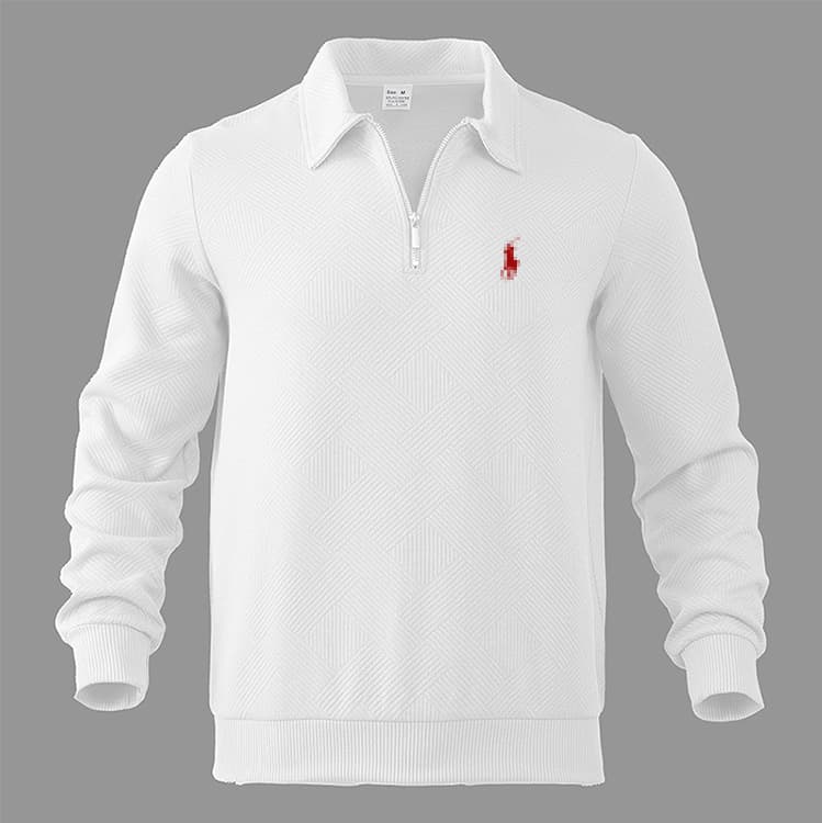 Vêtements pour hommes 24 automne Cross Border hommes rétro lourd jacquard à manches longues revers demi-fermeture éclair polo bas couleur unie sw