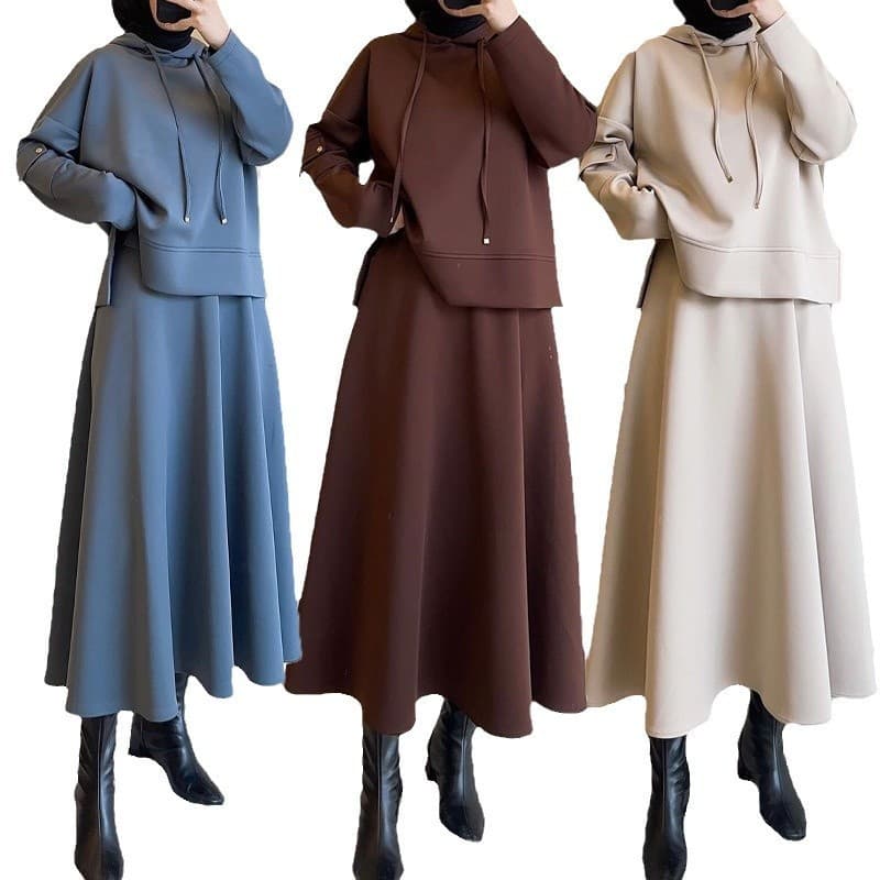 Women’s Clothing autumn new products women's solid color hooded top fashion skirt suit