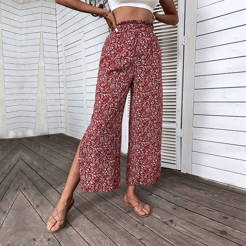 Women's pants Human cotton high waist split open wide leg pants