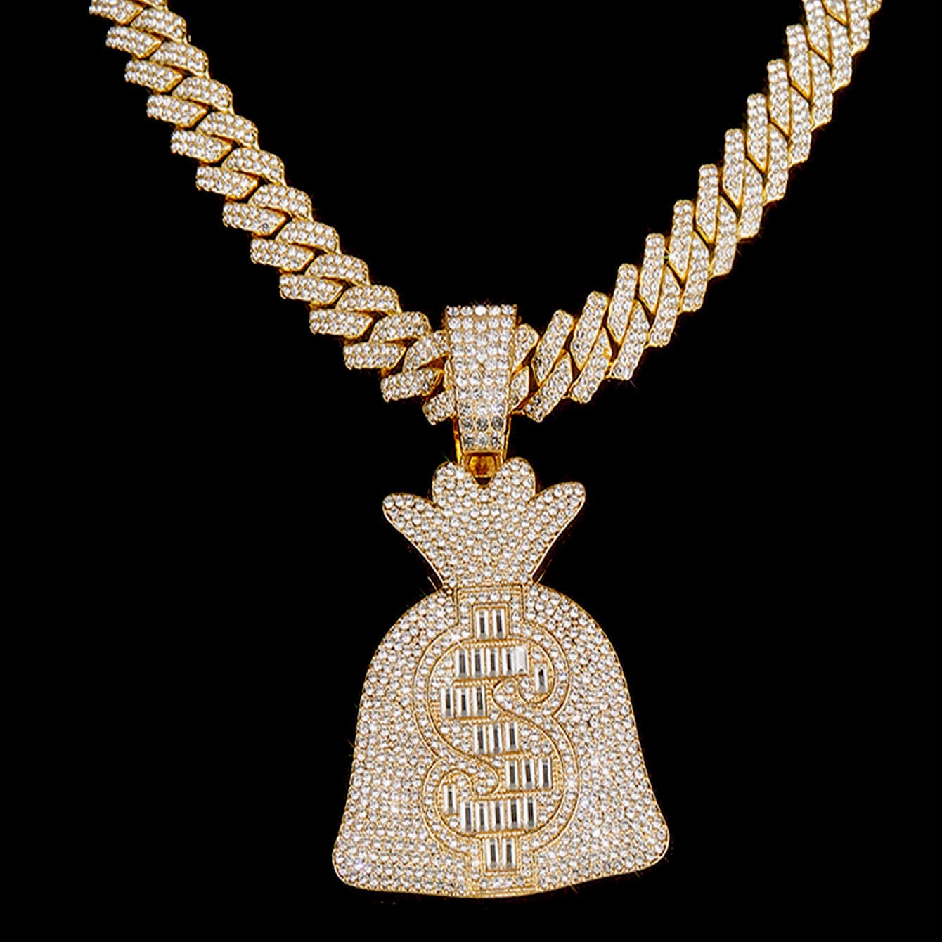 New alloy personalized rock sugar diamond US dollar coin purse pendant diamond Cuban necklace hip hop rap jewelry