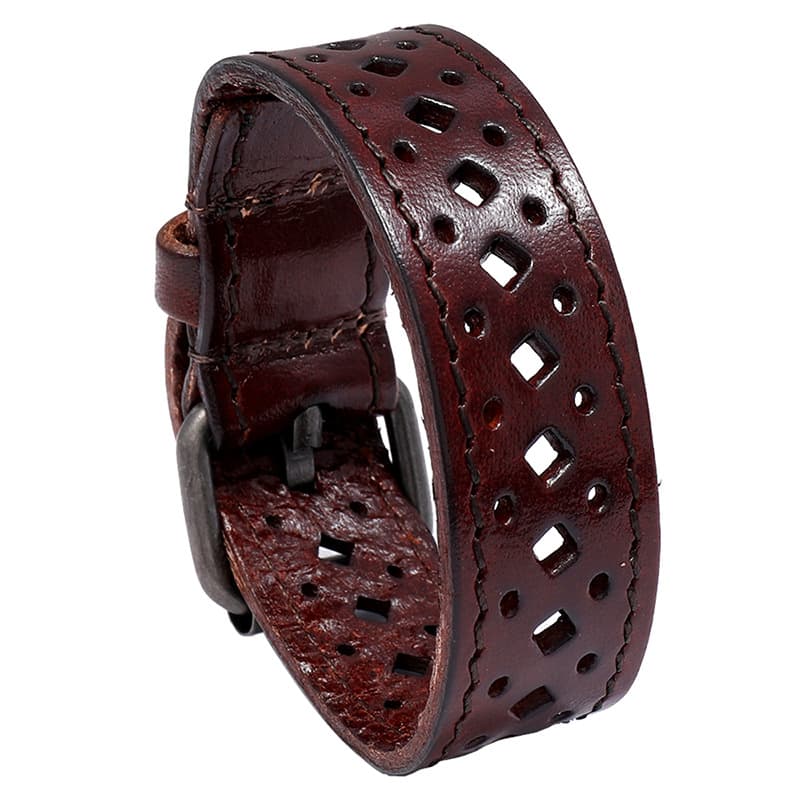 Men's Jewelry Cowhide Bracelet Retro Hollow Wide Leather Bracelet Personality Cycling Accessories