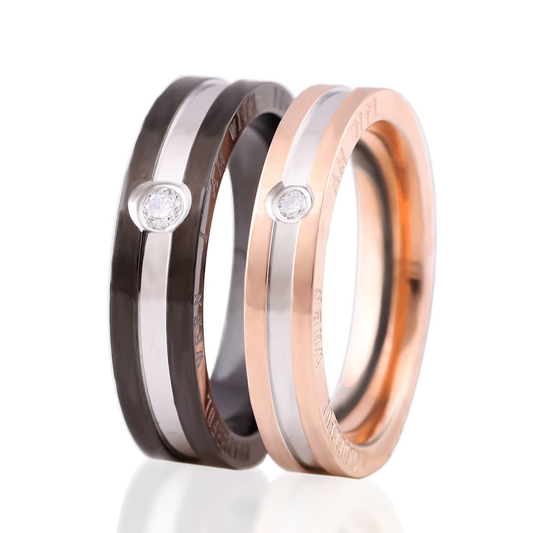 Men And Women's Jewelry Simple Single Diamond 5MM 4MM Personalized Couple Ring Black And Gold Two Color Engraving Valentine's Day Gift
