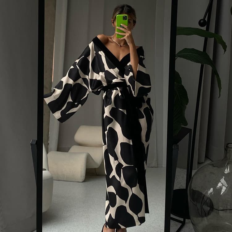 Women's clothing satin pajamas for women spring large size three-quarter sleeves cool nightgown bathrobe home wear for women