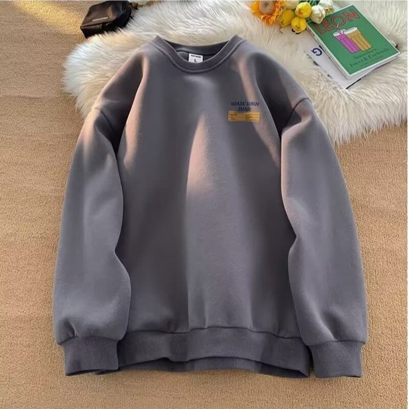 Men's Clothing Sweatshirt men's 2024 new spring and autumn style round neck hoodless design niche pullover casual loose versatile top