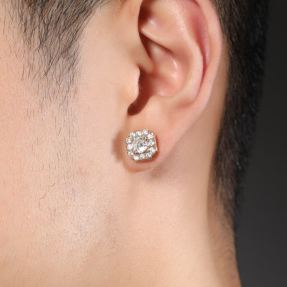 Men's Jewelry Hip Hop 8MM Round Zirconium Snowflake Cross Rock Sugar No Ear Piercing Strong Magnetic Earrings Trendy All Match Earrings
