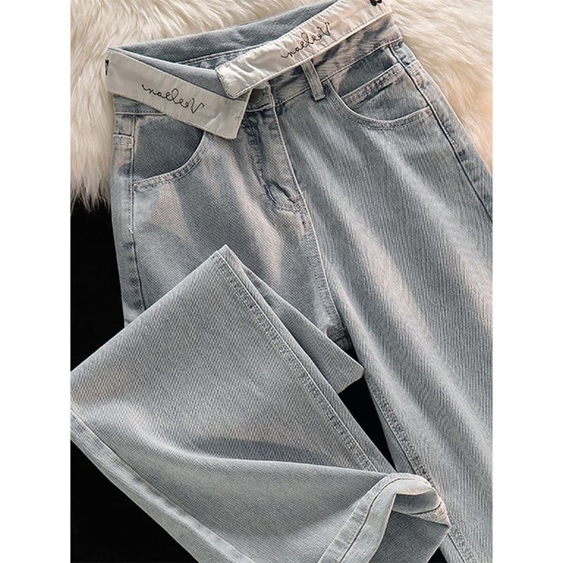 Women's Wide Leg Jeans Unique Design Turn Up Waist Loose Fit High Waist Straight Leg Slimming Petite Figures 2023 Style
