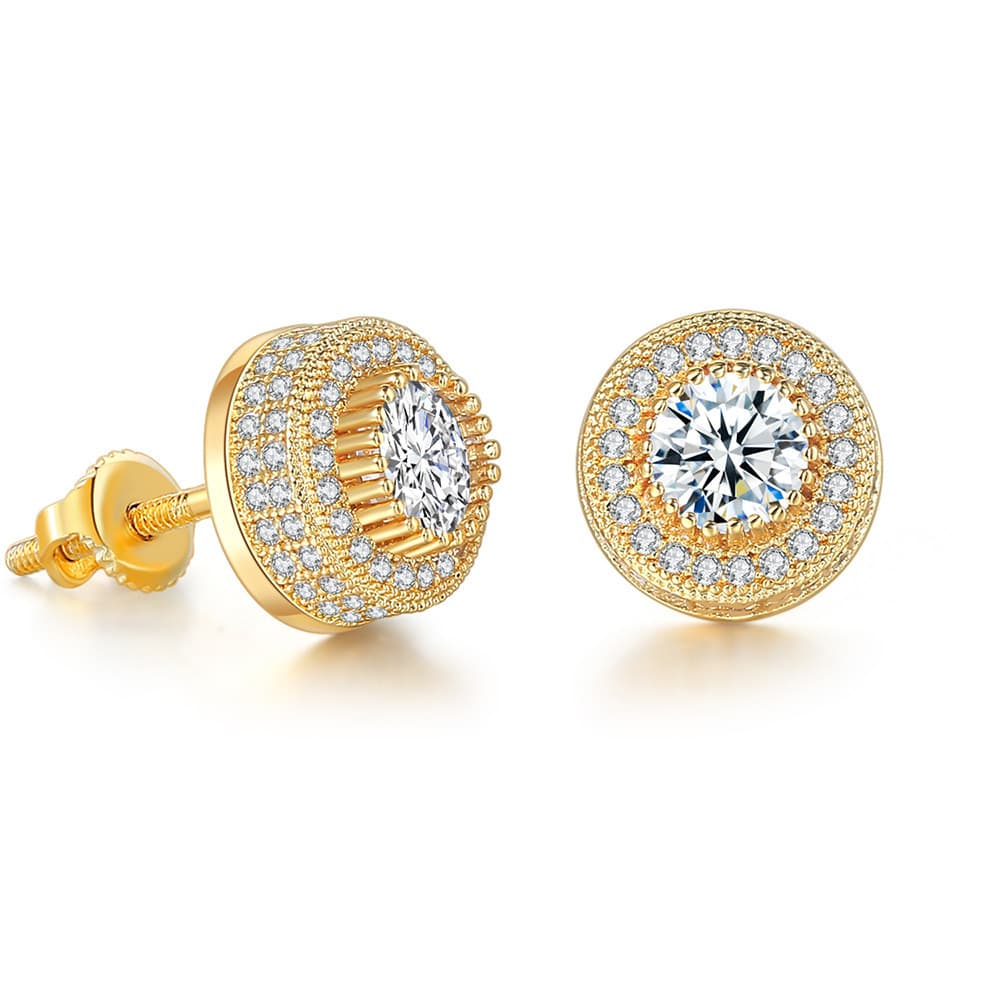 Hot hip hop zircon earrings for men and women with full diamond gold plated threaded earrings, hot earrings