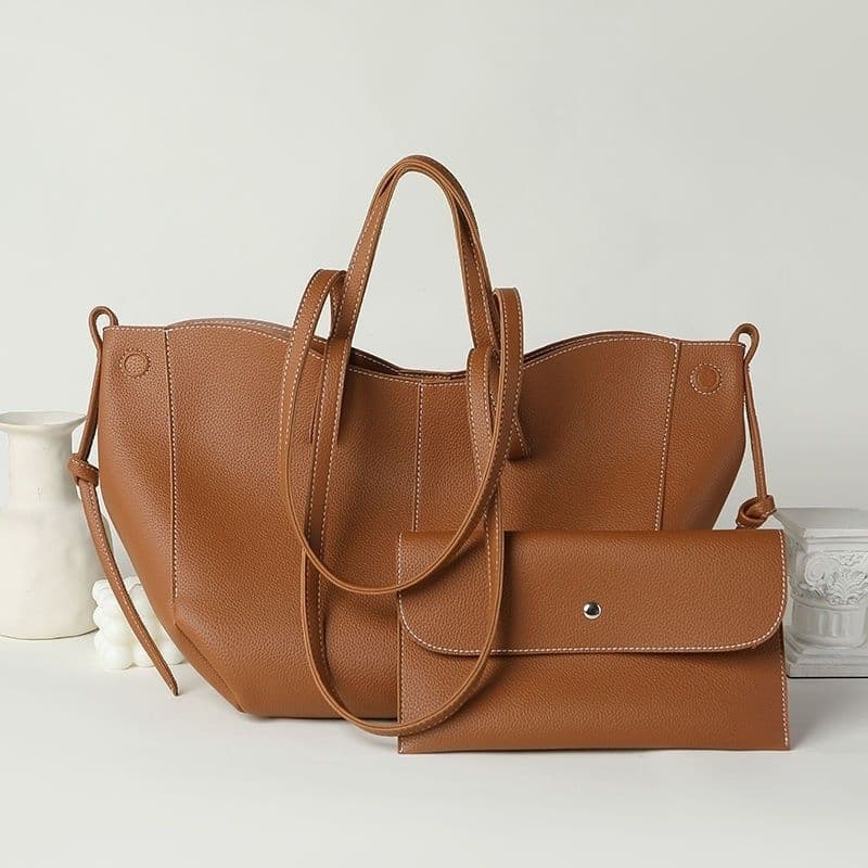 Sac cabas grande capacité tendance pour femme, sac bandoulière marron, style français chic, nouveau modèle 2025