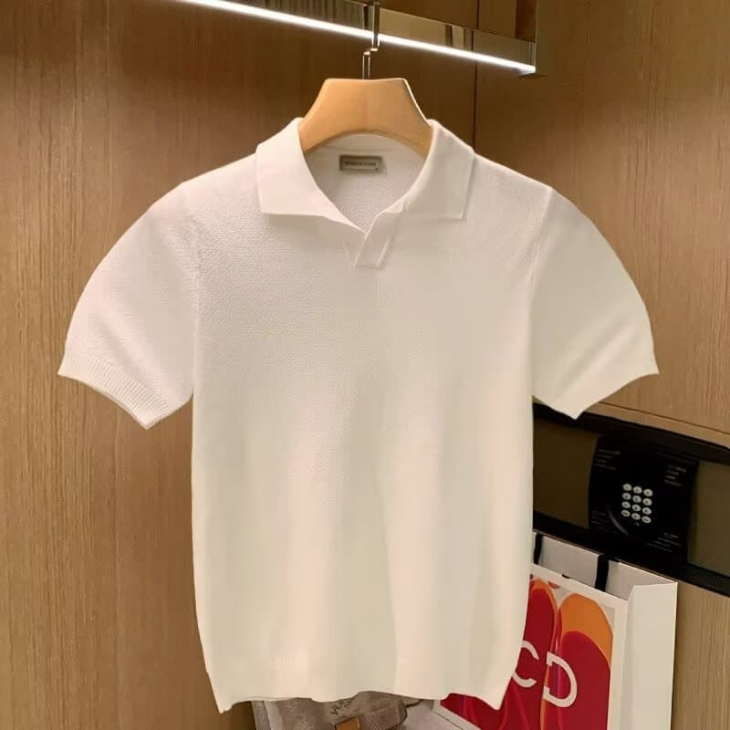 Men's Clothing Summer New Fashion Lapel Men's T Shirt Short Sleeves High End Black Casual Men's Knitted Polo Shirt Short Sleeves Men