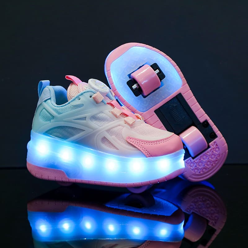 Charging Colorful Light Shoes Running Horse Light Button Light Shoes Girls Boys With Light Shoes Double Roller Skates