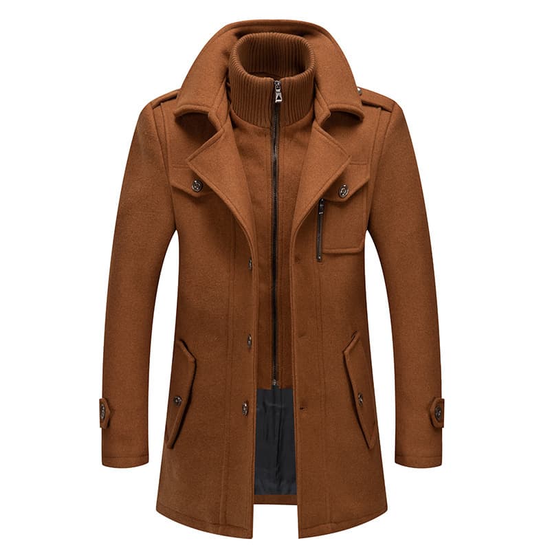 Autumn And Winter Business Fashion Double Collar Cold Resistant Fabric Woolen Coat Men's
