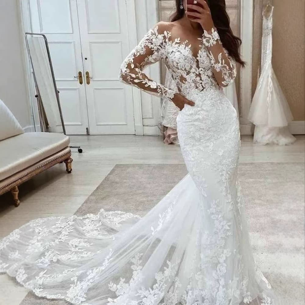 Women's Clothing fishtail wedding dress new style sexy temperament slim backless figure soft yarn fashionable sexy lace