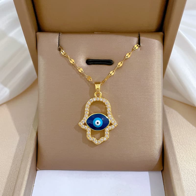 [Titanium Steel] Palm And Eyes Light Luxury Banquet Necklace Women's Network Red Versatile Collar Titanium Steel Chain