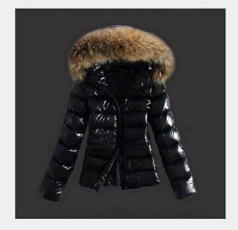 Women'S Slim-fitting Short Cotton Coat, Fur Large Fur Collar Swing Hood Warm Jacket