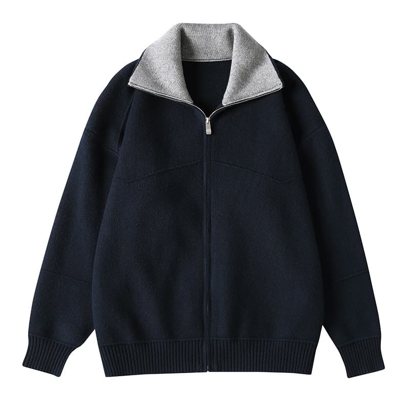 Men's Premium Knit Zip-Up Cardigan - Soft Fleece-Lined Comfort, Stylish Casual Outerwear For Relaxed Fit (Gray, Navy, Beige)