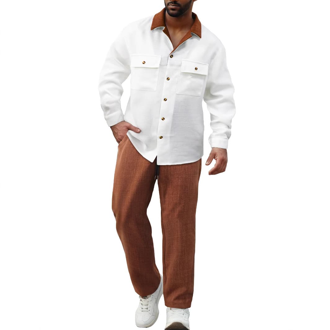 Men's Clothing Retro Silo Workwear Denim Shirt Long Sleeve Spring Outdoor Loose Color Matching Casual Suit